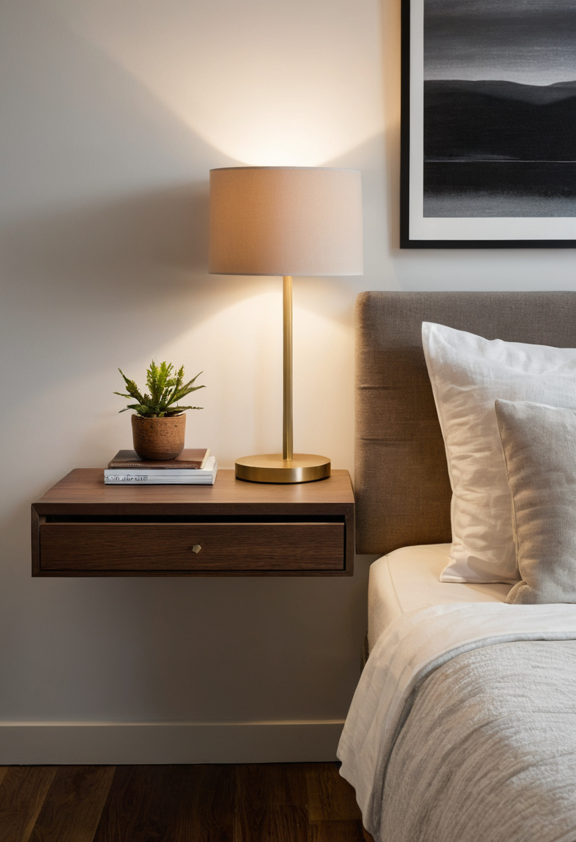 How much space should be between a bed, nightstand, wall, and outlet planning reference
